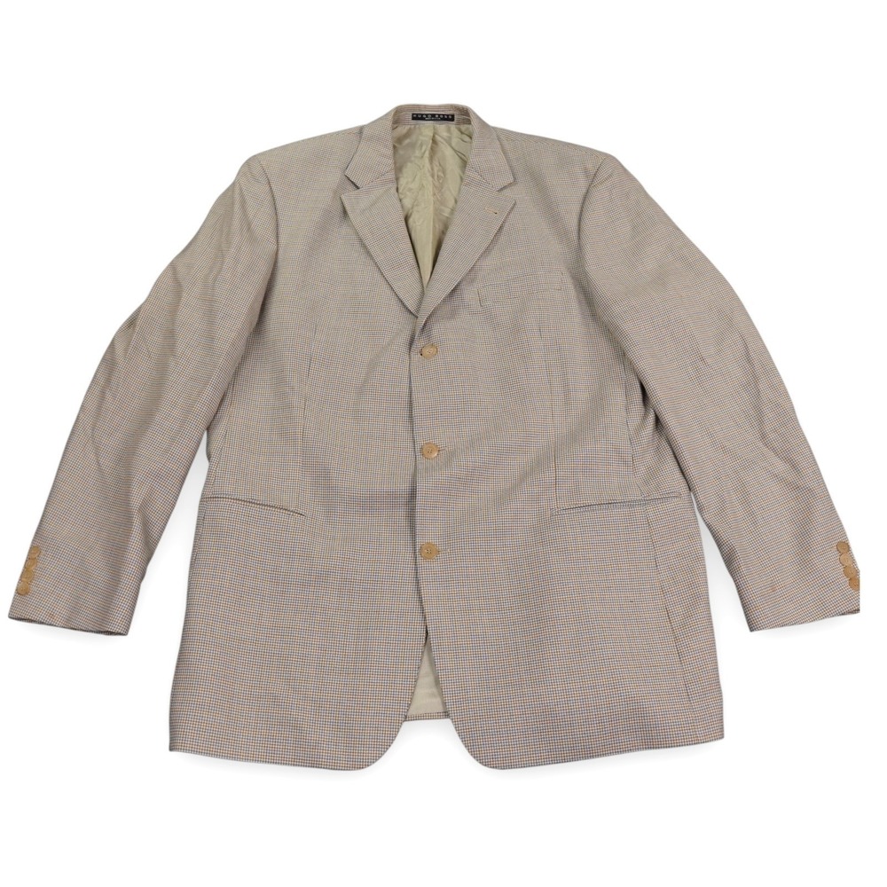 VTG Hugo Boss‎ Houndstooth Wool Blazer Mens 46L Brown Blue Jacket USA 3 Button